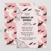 Schattige Roze Enge Een Halloween Verjaardagsuitno Kaart (Voorkant / Achterkant)