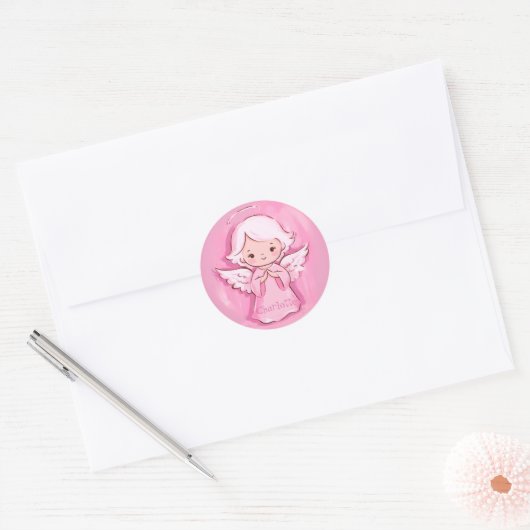 Schattige Roze Engel voor Dochter Ronde Sticker (Envelop)