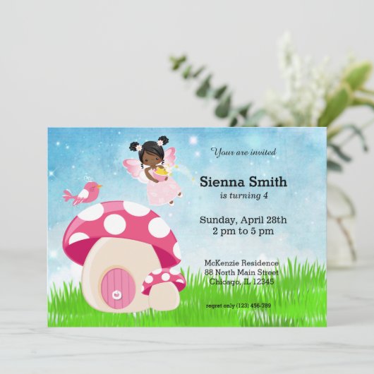 Schattige roze fee kaart (Staand voorkant)