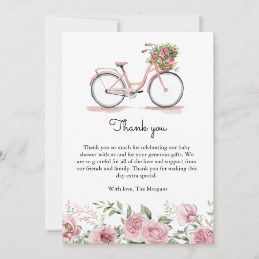 Schattige Roze  Fiets Meisje Baby shower Bedankkaart (Voorkant)