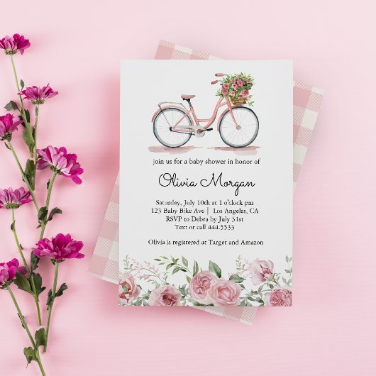 Schattige Roze Fiets Meisje Baby shower Kaart