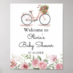 Schattige Roze Fiets Meisje Baby shower Poster