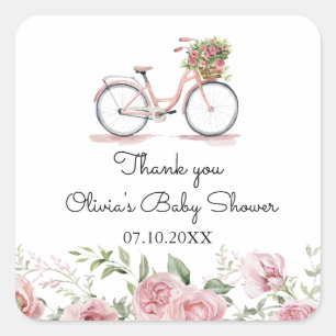 Schattige Roze Fiets Meisje Baby shower Vierkante Sticker