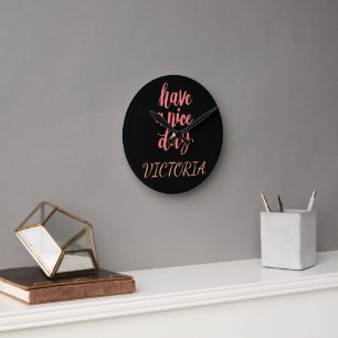 Schattige Roze Fijne Dag Typografie Cadeau Ronde Klok