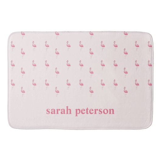 Schattige roze flamingo aangepaste naam roze badmat (Voorkant)