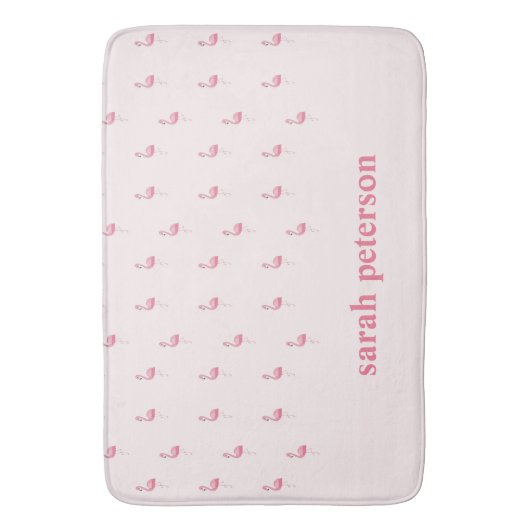 Schattige roze flamingo aangepaste naam roze badmat (Voorkant Verticaal)