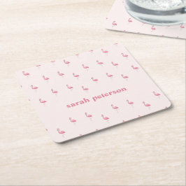 Schattige roze flamingo aangepaste naam roze kartonnen onderzetters