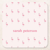 Schattige roze flamingo aangepaste naam roze kartonnen onderzetters (Voorkant)