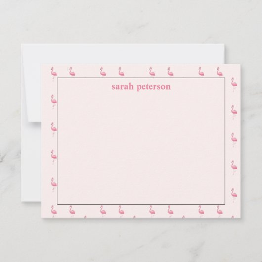 Schattige roze flamingo aangepaste naam roze notitiekaartje (Voorkant)
