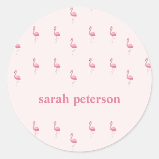 Schattige roze flamingo aangepaste naam roze ronde sticker (Voorkant)