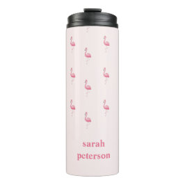 Schattige roze flamingo aangepaste naam roze thermosbeker