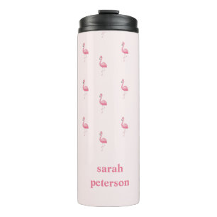 Schattige roze flamingo aangepaste naam roze thermosbeker