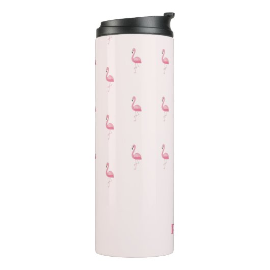 Schattige roze flamingo aangepaste naam roze thermosbeker (Gedraaid links)