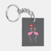 Schattige Roze Flamingo Als Hart Pastel Sleutelhanger (Voorkant Links)
