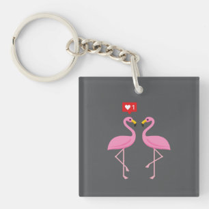 Schattige Roze Flamingo Als Hart Pastel Sleutelhanger