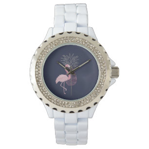 Schattige roze flamingo, ananas horloge