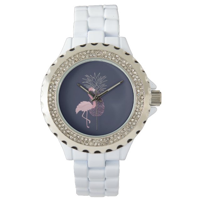 Schattige roze flamingo, ananas horloge (Voorkant)