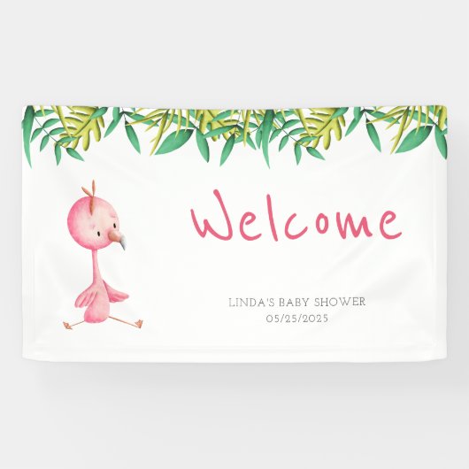 Schattige roze Flamingo Baby shower Welkom Spandoek (Horizontaal)