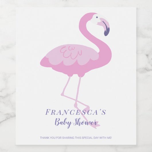 Schattige roze flamingo dank u Baby shower Wijn Etiket (Enkel label)