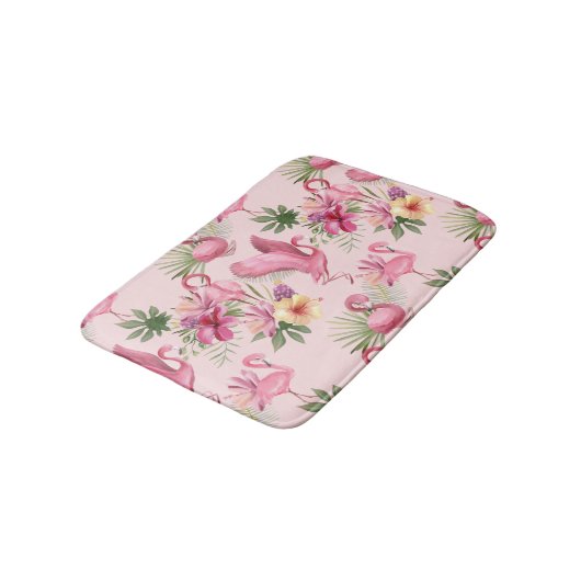 Schattige roze flamingo en exotische bloemen badmat (Gekanteld)