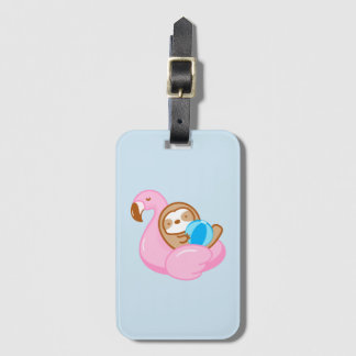 Schattige Roze Flamingo Float Sloth Bagagelabel