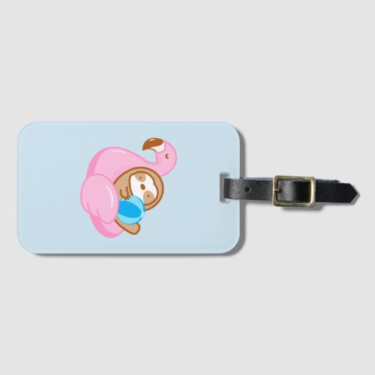 Schattige Roze Flamingo Float Sloth Bagagelabel (Voorkant (horizontaal))