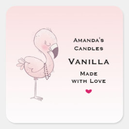 Schattige roze flamingo illustratie kaars bedrijf vierkante sticker