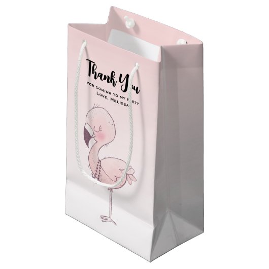 Schattige roze flamingo illustratie party dank u klein cadeauzakje (Voorkant Gekanteld)