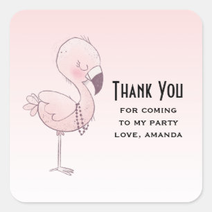 Schattige roze flamingo illustratie party dank u vierkante sticker