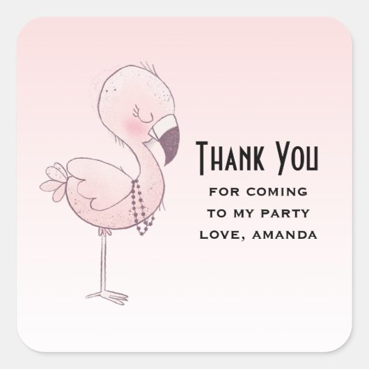 Schattige roze flamingo illustratie party dank u vierkante sticker (Voorkant)