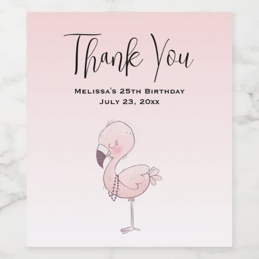 Schattige roze flamingo illustratie party dank u wijn etiket