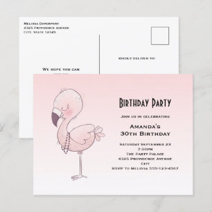 Schattige roze flamingo illustratie verjaardagsfee briefkaart