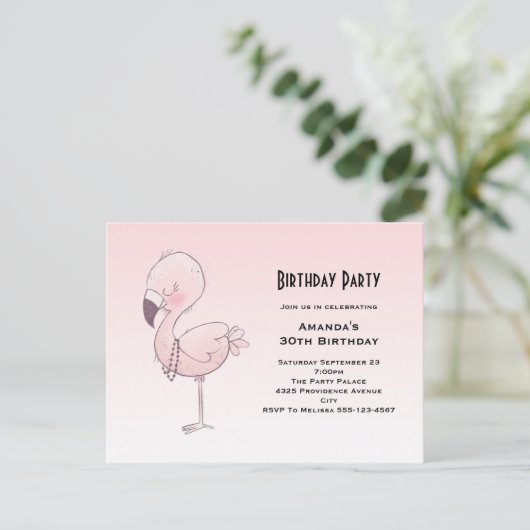 Schattige roze flamingo illustratie verjaardagsfee briefkaart (Staand voorkant)