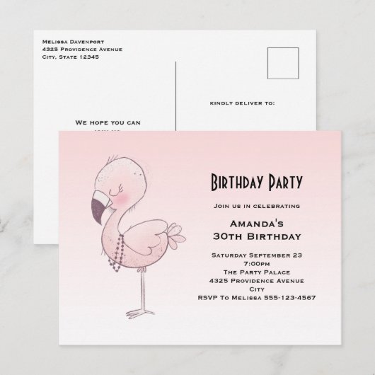Schattige roze flamingo illustratie verjaardagsfee briefkaart (Voorkant / Achterkant)