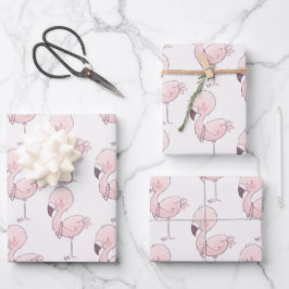Schattige roze flamingo illustratiepatroon inpakpapier vel