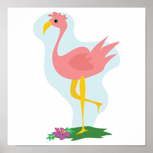 schattige roze flamingo in de tuin poster (Voorkant)