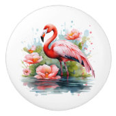 Schattige roze flamingo liefhebbers strand huis keramische knop (Voorkant)