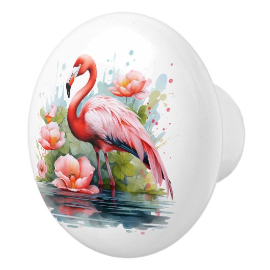 Schattige roze flamingo liefhebbers strand huis keramische knop (Rechts)