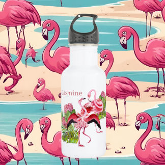 schattige roze flamingo liefhebbers voegen naam to waterfles 