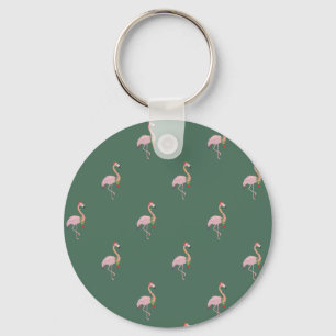 Schattige Roze Flamingo Met Kerstman Hoed,Groen Sleutelhanger