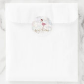 Schattige Roze Flamingo Met Kerstman Hoed Ronde Sticker (Tas)