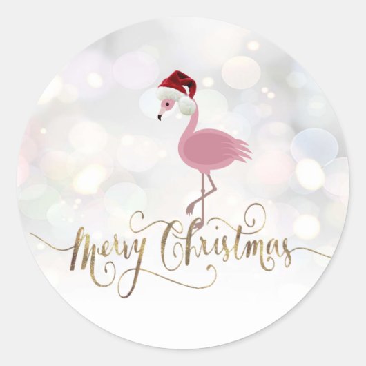 Schattige Roze Flamingo Met Kerstman Hoed Ronde Sticker (Voorkant)