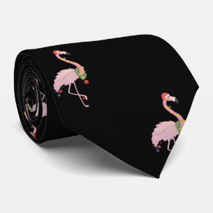 Schattige Roze Flamingo Met Kerstman Hoed ,Zwart Stropdas