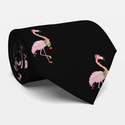 Schattige Roze Flamingo Met Kerstman Hoed ,Zwart Stropdas (Opgerold)