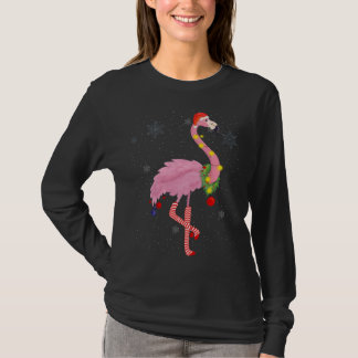 Schattige Roze Flamingo met Sneeuw, Lichtjes en Ke T-shirt