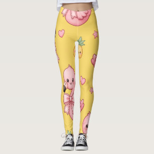 Schattige Roze Flamingo met Strik Gele Leggings -