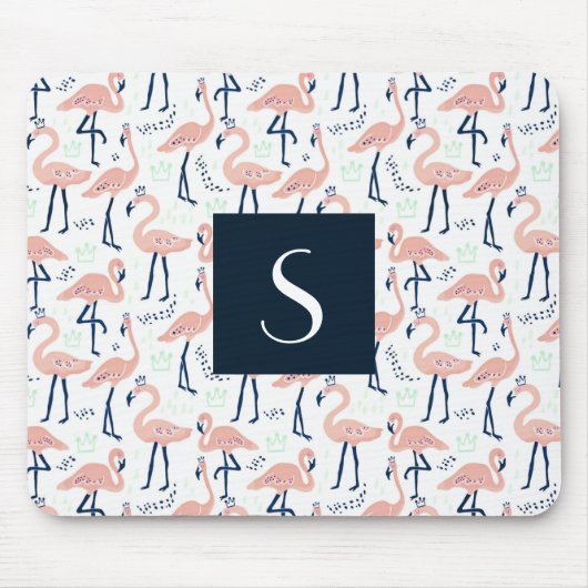 Schattige roze flamingo-monogram muismat (Voorkant)