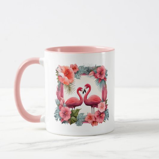 Schattige roze flamingo namen toevoegen Trouwdatum Mok (Links)