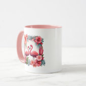 Schattige roze flamingo namen toevoegen Trouwdatum Mok (Voorkant links)