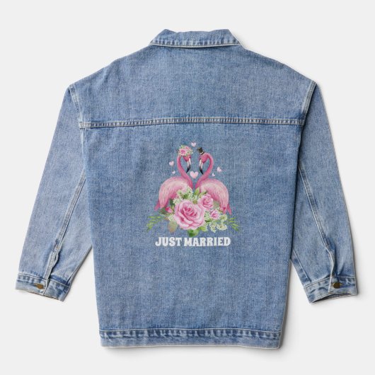 Schattige roze flamingo net getrouwd denim jacket (Achterkant)